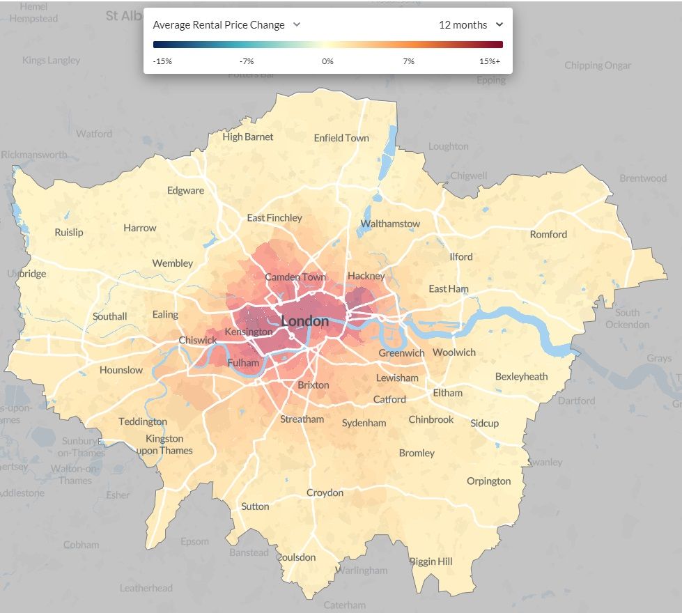 Average rental price change between 01 January 2021 and 31 December 2021