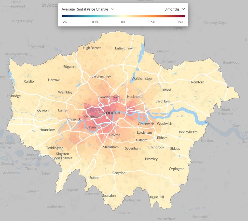 Average rental price change between 01 November 2021 and 31 January 2022
