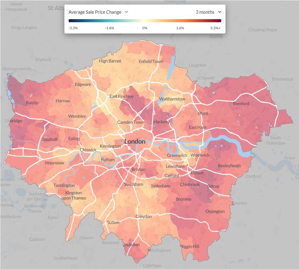 Average sale price change between 01 October 2021 and 31 December 2021