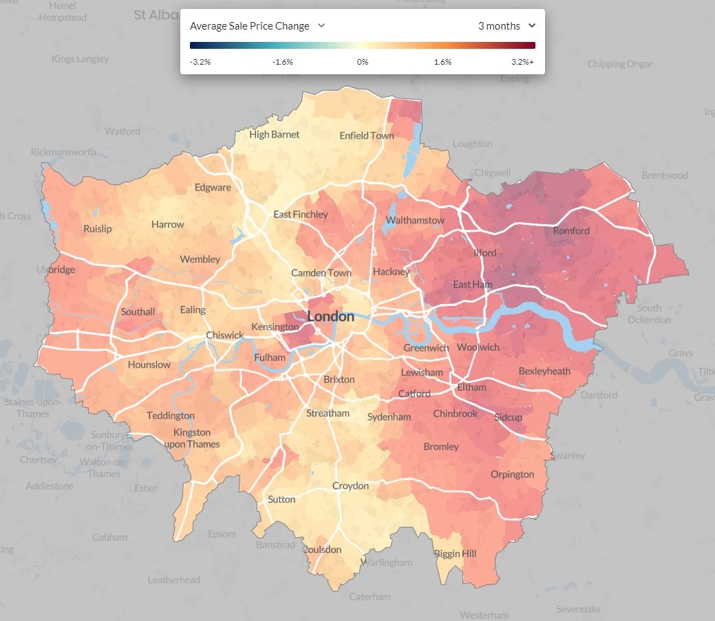 Average sale price change between 01 November 2021 and 31 January 2022